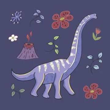Dinosaurs with flowers vector print Illustrazione stock