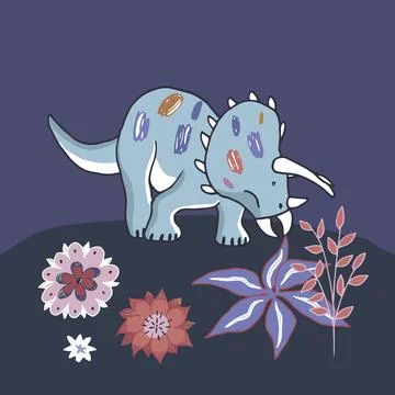 Dinosaurs with flowers vector print Illustrazione stock