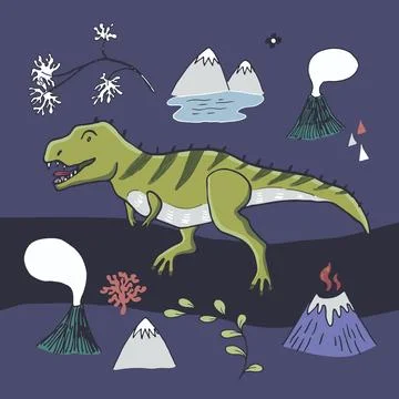 Dinosaurs with flowers vector print Illustrazione stock