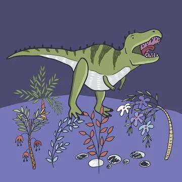Dinosaurs with flowers vector print Illustrazione stock