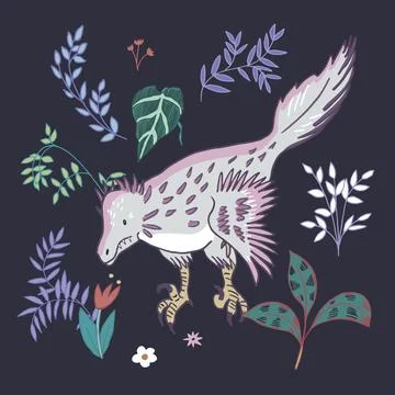 Dinosaurs with flowers vector print Illustrazione stock