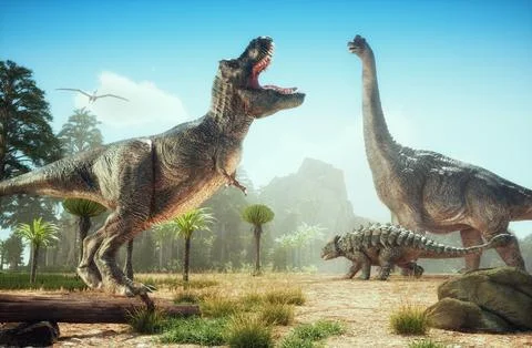 Dinosaurs in the forest. Stock Illustration