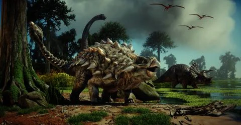 Dinosaurs in the forest. Stock Illustration