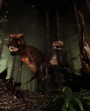 Dinosaurs in the forest. Illustrazione stock