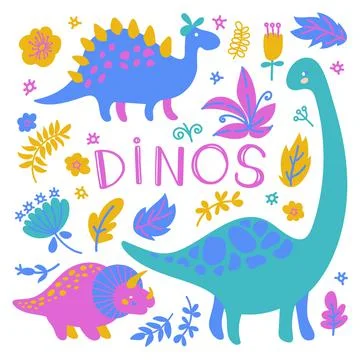 DINOSAURS Hand Drawn Cartoon Vector Illustration Collection Stock Illustration