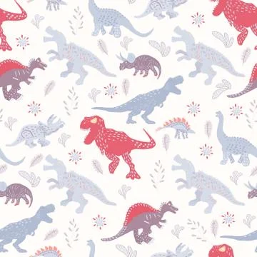 Dinosaurs hand drawn seamless pattern on white background Stock Illustration