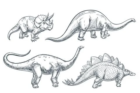 Dinosaurs isolated on white background. Vector hand drawn sketch illustration Stock Illustration