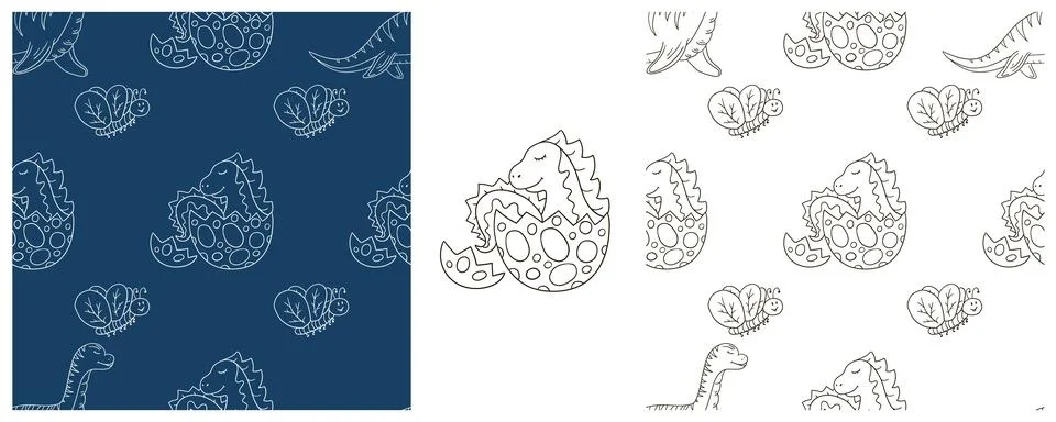 Dinosaurs of the Jurassic period. Coloring Set dinosaurs seamless pattern Stock Illustration