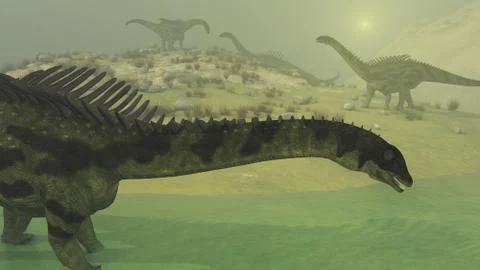 Dinosaurs in the Mist Stock Illustration