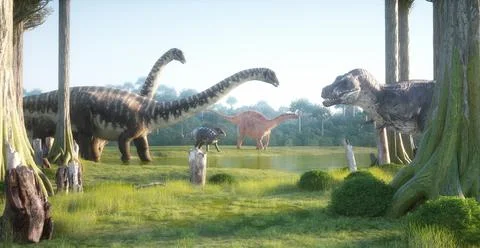Dinosaurs in nature. Stock Illustration