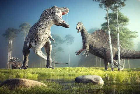 Dinosaurs in nature. Stock Illustration