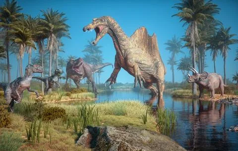 Dinosaurs in nature. Illustrazione stock