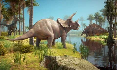 Dinosaurs in nature. Stock Illustration