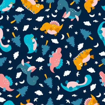 Dinosaurs seamless pattern for kids, Creative vector childish background Stock Illustration