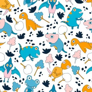 Dinosaurs seamless pattern for kids, Creative vector childish background Stock Illustration