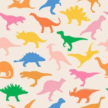 Dinosaurs seamless pattern in vivid pastel colours Stock Illustration