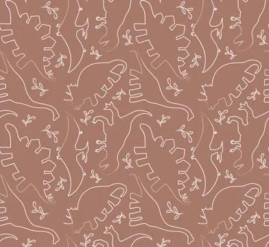 Dinosaurs Seamless Vector Pattern, Line art Dinosaurs Kids Seamless Repeat Illustrazione stock