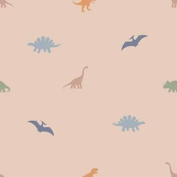 Dinosaurs Seamless Vector Pattern, silhouette Dinosaurs Kids Seamless Repeat 스톡 일러스트