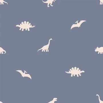 Dinosaurs Seamless Vector Pattern, silhouette Dinosaurs Kids Seamless Repeat Stock Illustration