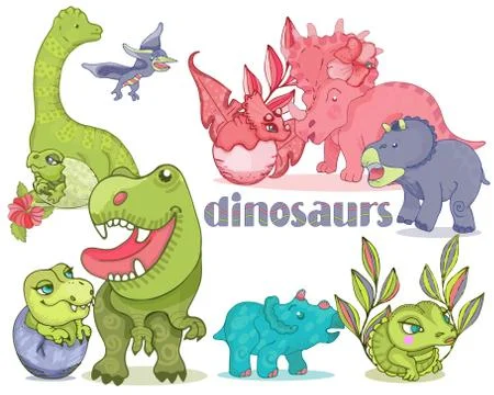 Dinosaurs set cartoon collection . Vector animals for children . Stock Illustration