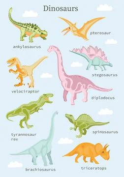 Dinosaurs set isolated on white background. Stock Illustration
