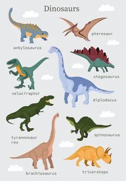 Dinosaurs set isolated on white background. Stock Illustration