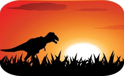 Dinosaurs with sunset Stock Illustration