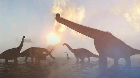 Dinosaurs at sunset render 3d Stock Footage 154969041