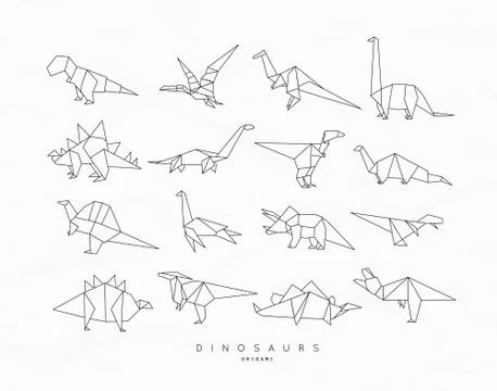 Dinosaurus origami set flat Stock Illustration