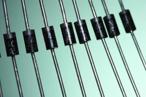 Diode Electronic Components Macro on Green Background Stock Photos