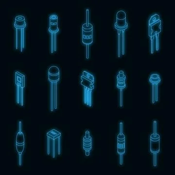 Diode icons set vector neon Stock Illustration
