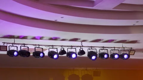 Diode stage lighting using ceiling spotl... | Stock Video | Pond5