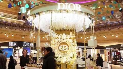 Dior stand inside the Galeries Lafayette department store in Paris Stock Footage 259065713