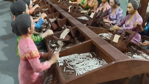Diorama of Cigarette Rolling Workers Video stock 321399342