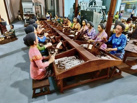 Diorama of Cigarette Rolling Workers Stock Photos