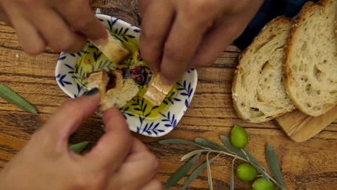 Dip Bread into Virgin Olive Oil and Taste 動画素材 138751844