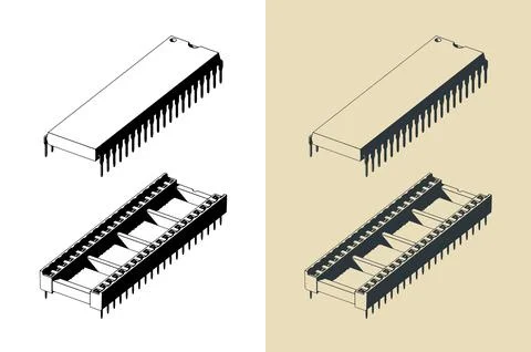 DIP socket with chip Stock Illustration