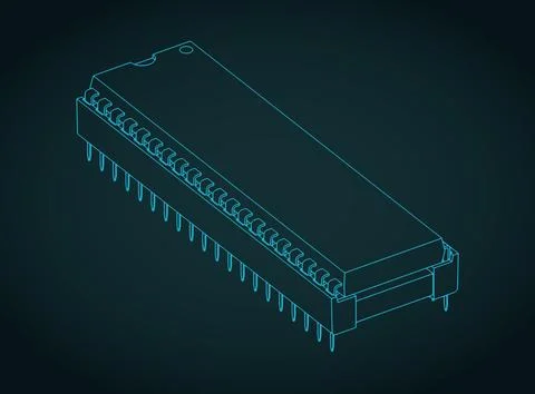 DIP socket with chip isometric blueprint Stock Illustration