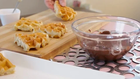Dip A Waffle in Chocolate Stock Footage 87658175