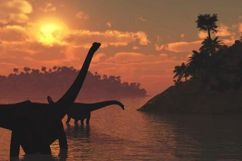 Diplodocus Dinosaurs at Sunset Stock Illustration