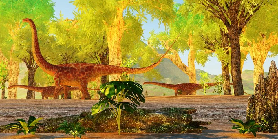 Diplodocus in Jurassic Forest Stock Illustration