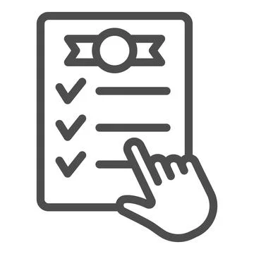 Diploma and hand pointer line icon, online education concept, Certificate 스톡 일러스트