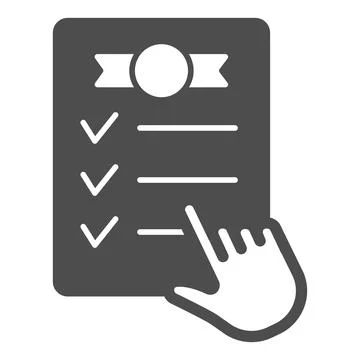 Diploma and hand pointer solid icon, online education concept, Certificate Stock Illustration