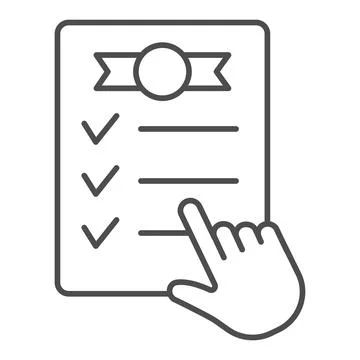 Diploma and hand pointer thin line icon, online education concept, Certificate Illustrazione stock