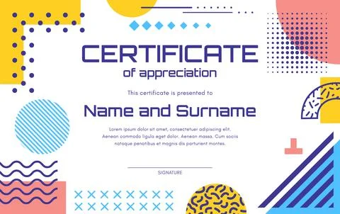 Diploma certificate template with Memphis elements イラスト素材