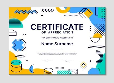 Diploma certificate template at memphis pattern Stock Illustration