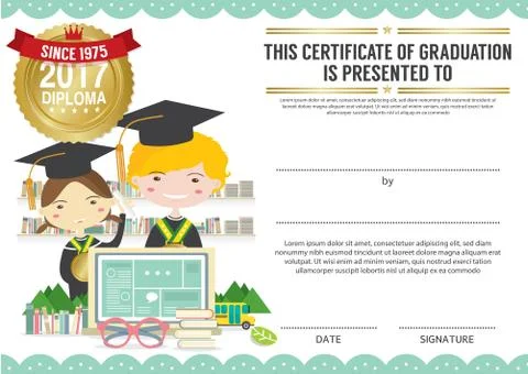 Diploma Certificate Template With Modern Pattern Vector Illustration Stock Illustration