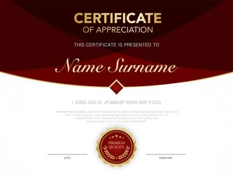 Diploma certificate template red and gold color with luxury and modern style  Illustrazione stock