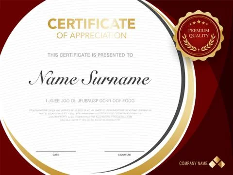 Diploma certificate template red and gold color with luxury and modern style  Illustrazione stock