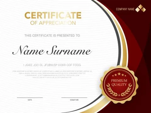 Diploma certificate template red and gold color with luxury and modern style  Illustrazione stock